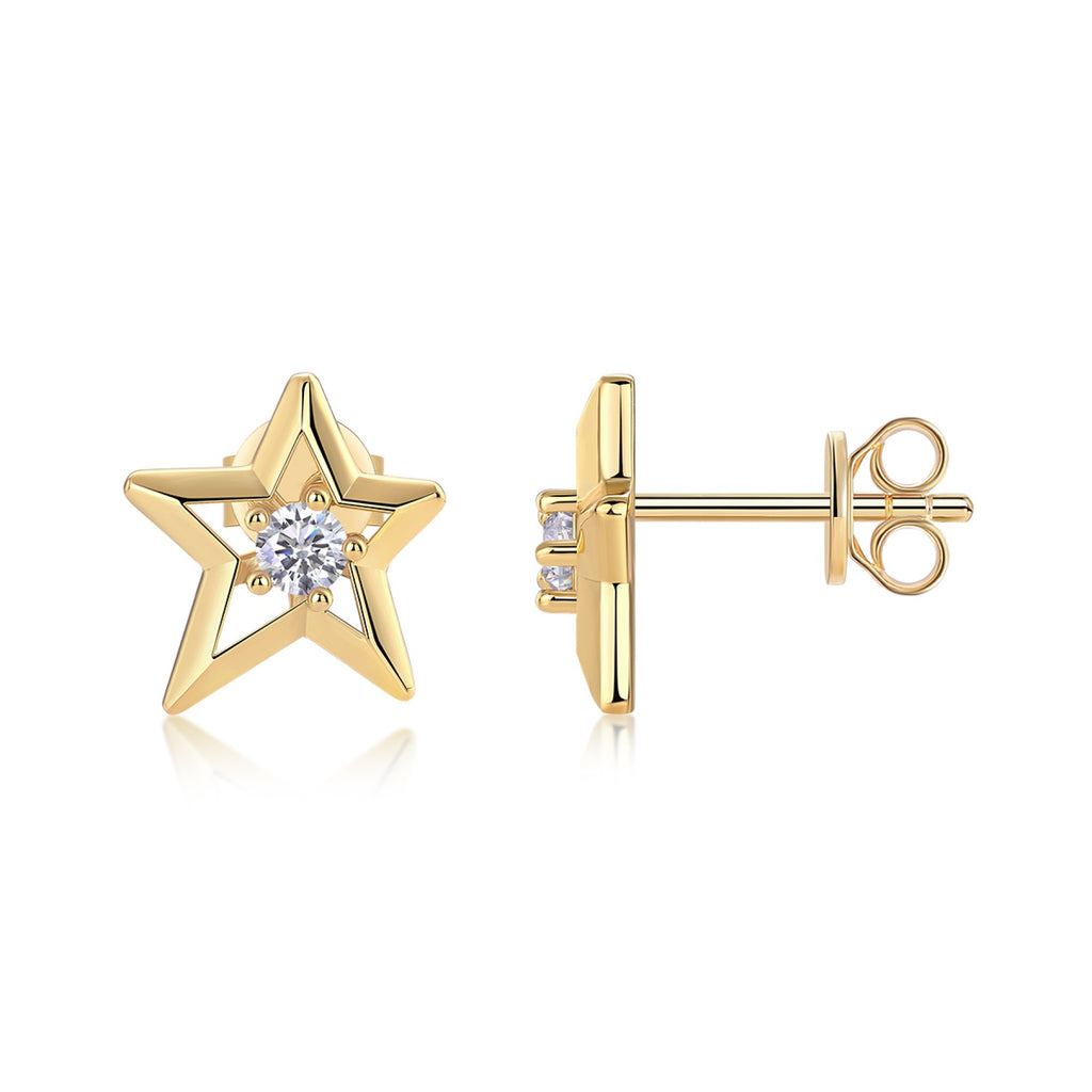 Astro Moissanite Star Stud Earrings in Gold-Tone Sterling Silver