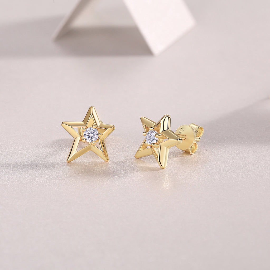 Astro Moissanite Star Stud Earrings in Gold-Tone Sterling Silver