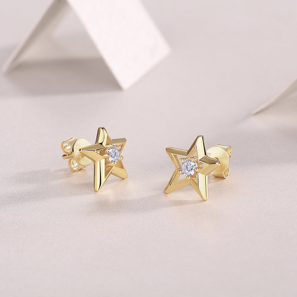 Astro Moissanite Star Stud Earrings in Gold-Tone Sterling Silver