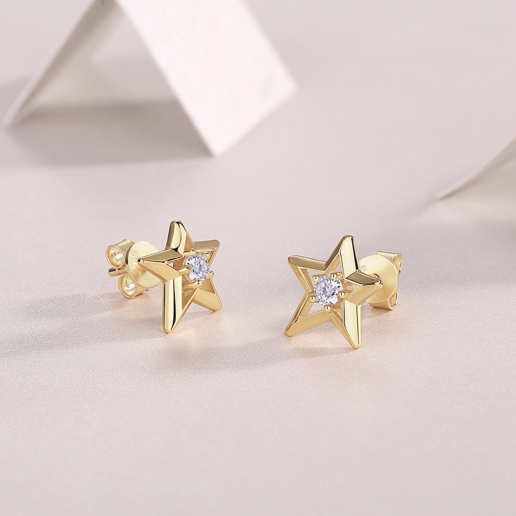 Astro Moissanite Star Stud Earrings in Gold-Tone Sterling Silver