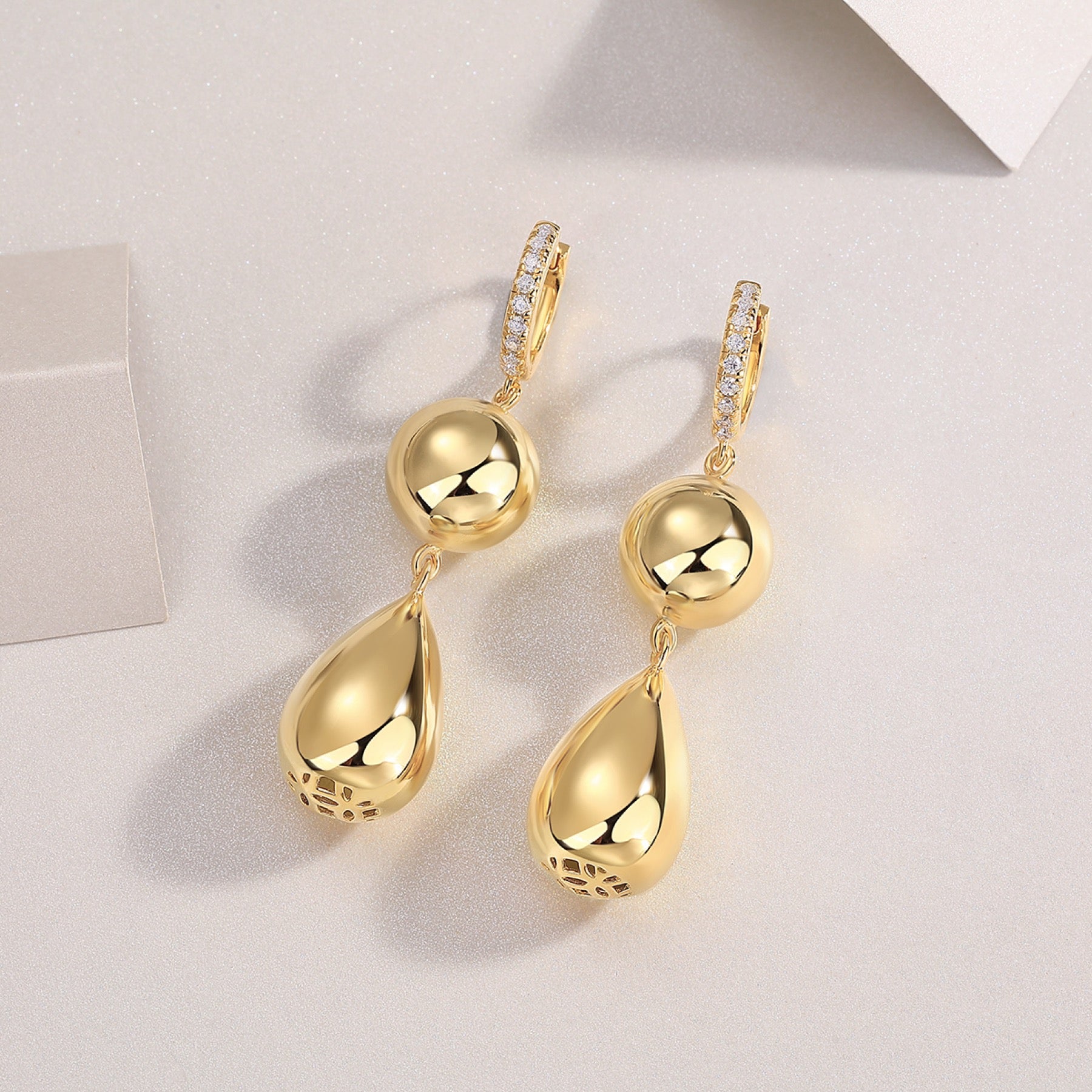 Calabash Moissanite Drop Earrings in Gold-Tone Sterling Silver