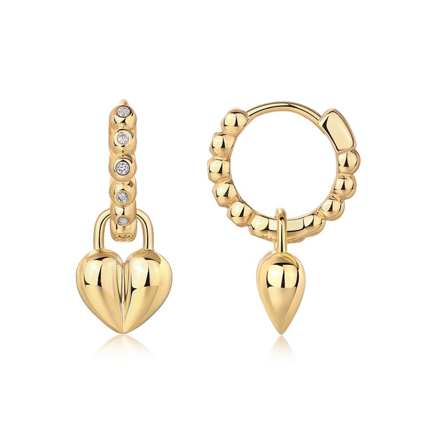 Cuoricino Moissanite Heart Drop Huggie Earrings in Gold-Tone Sterling Silver