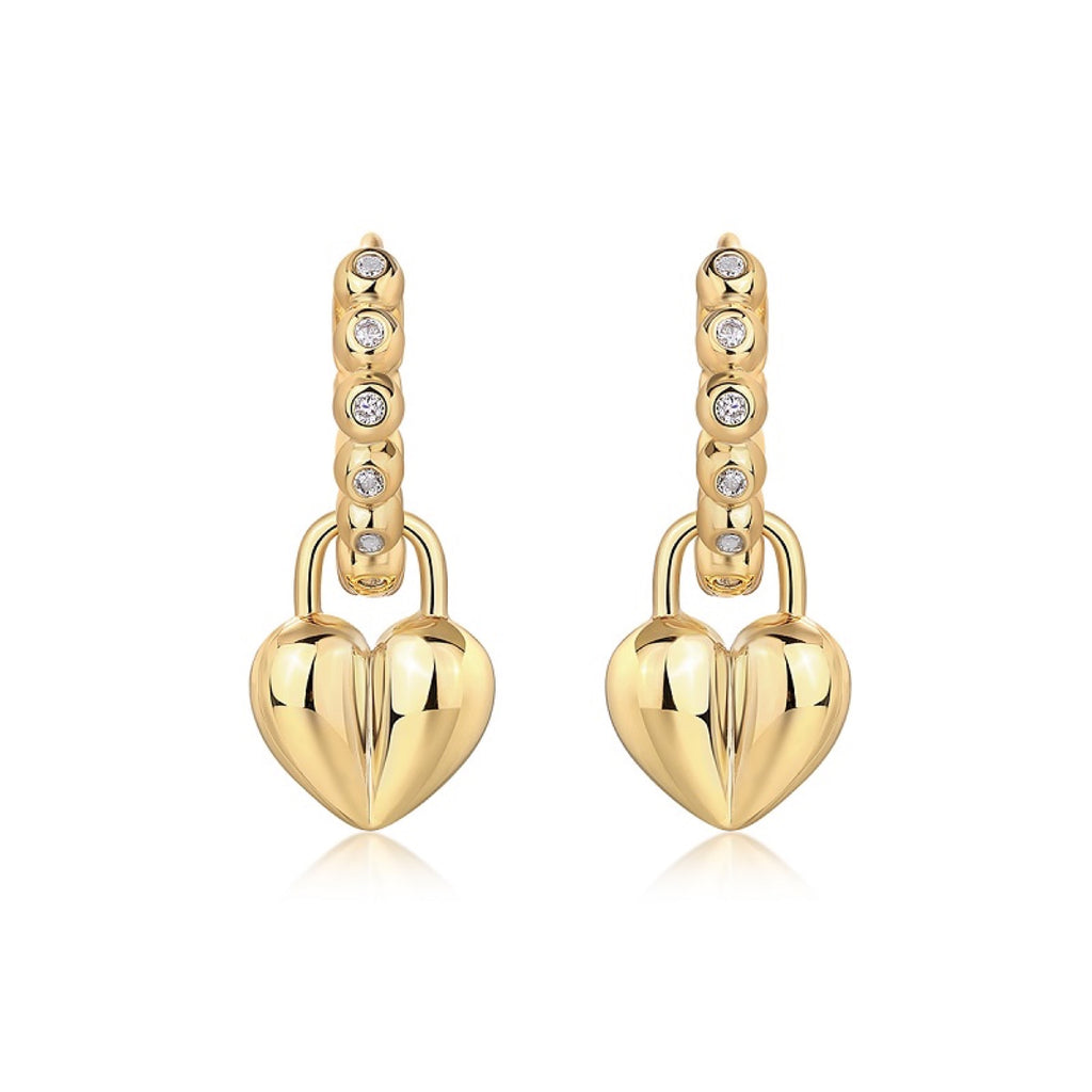 Cuoricino Moissanite Heart Drop Huggie Earrings in Gold-Tone Sterling Silver