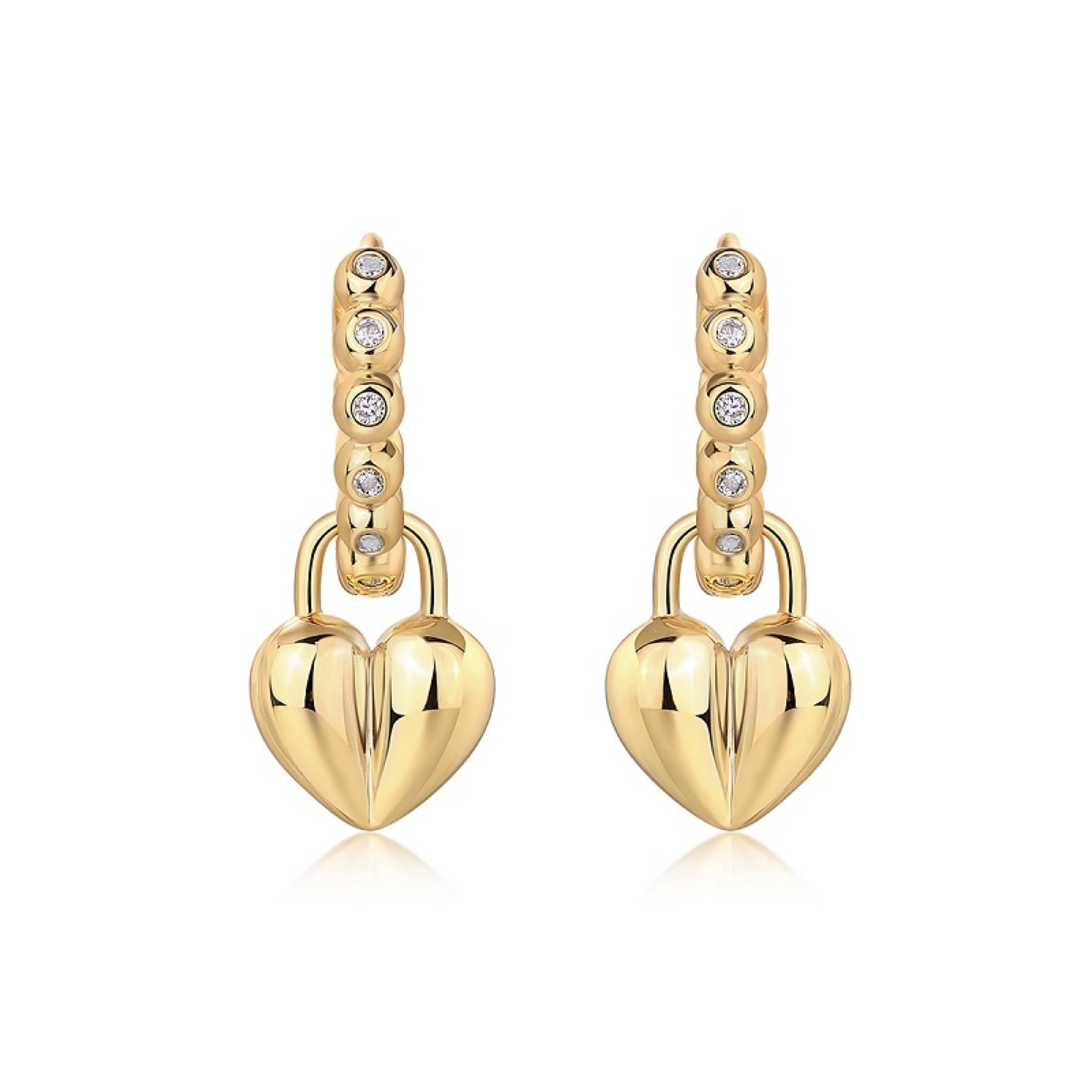 Cuoricino Moissanite Heart Drop Huggie Earrings in Gold-Tone Sterling Silver