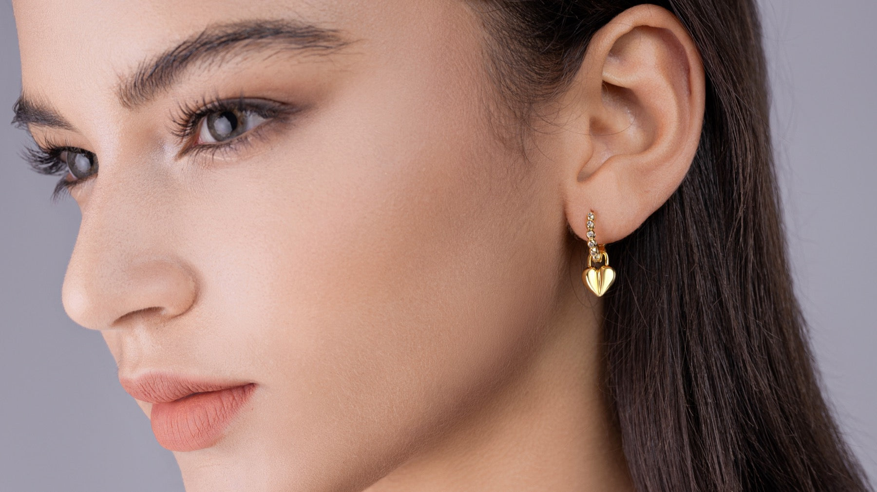 Cuoricino Moissanite Heart Drop Huggie Earrings in Gold-Tone Sterling Silver