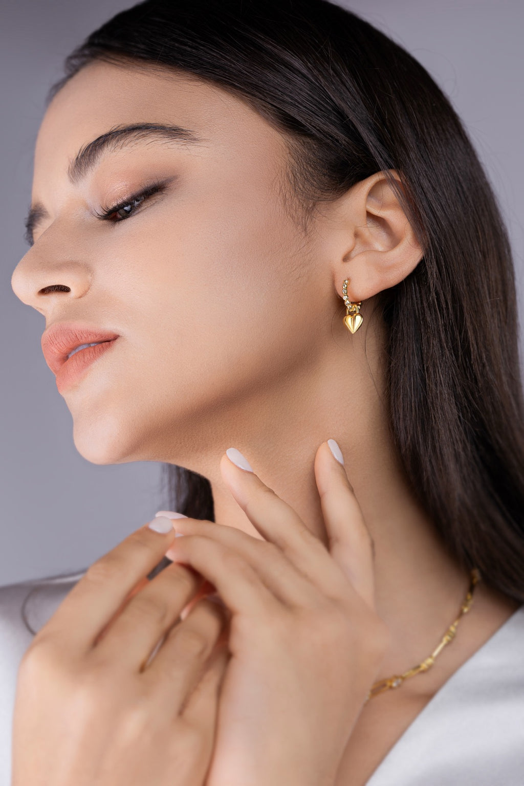 Cuoricino Moissanite Heart Drop Huggie Earrings in Gold-Tone Sterling Silver