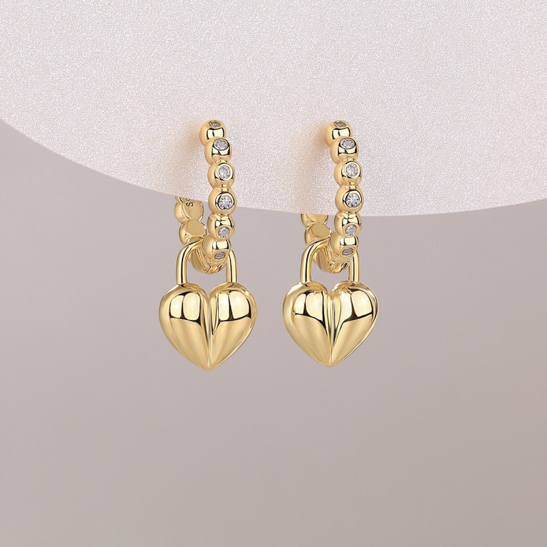 Cuoricino Moissanite Heart Drop Huggie Earrings in Gold-Tone Sterling Silver