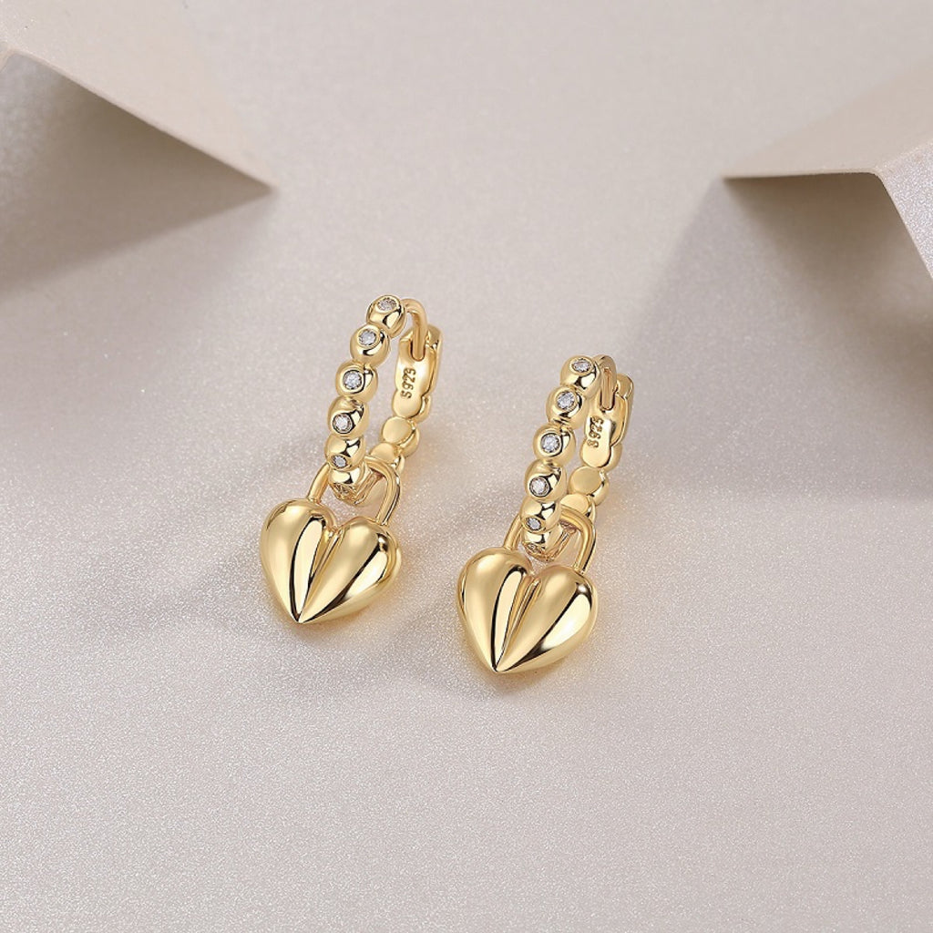 Cuoricino Moissanite Heart Drop Huggie Earrings in Gold-Tone Sterling Silver