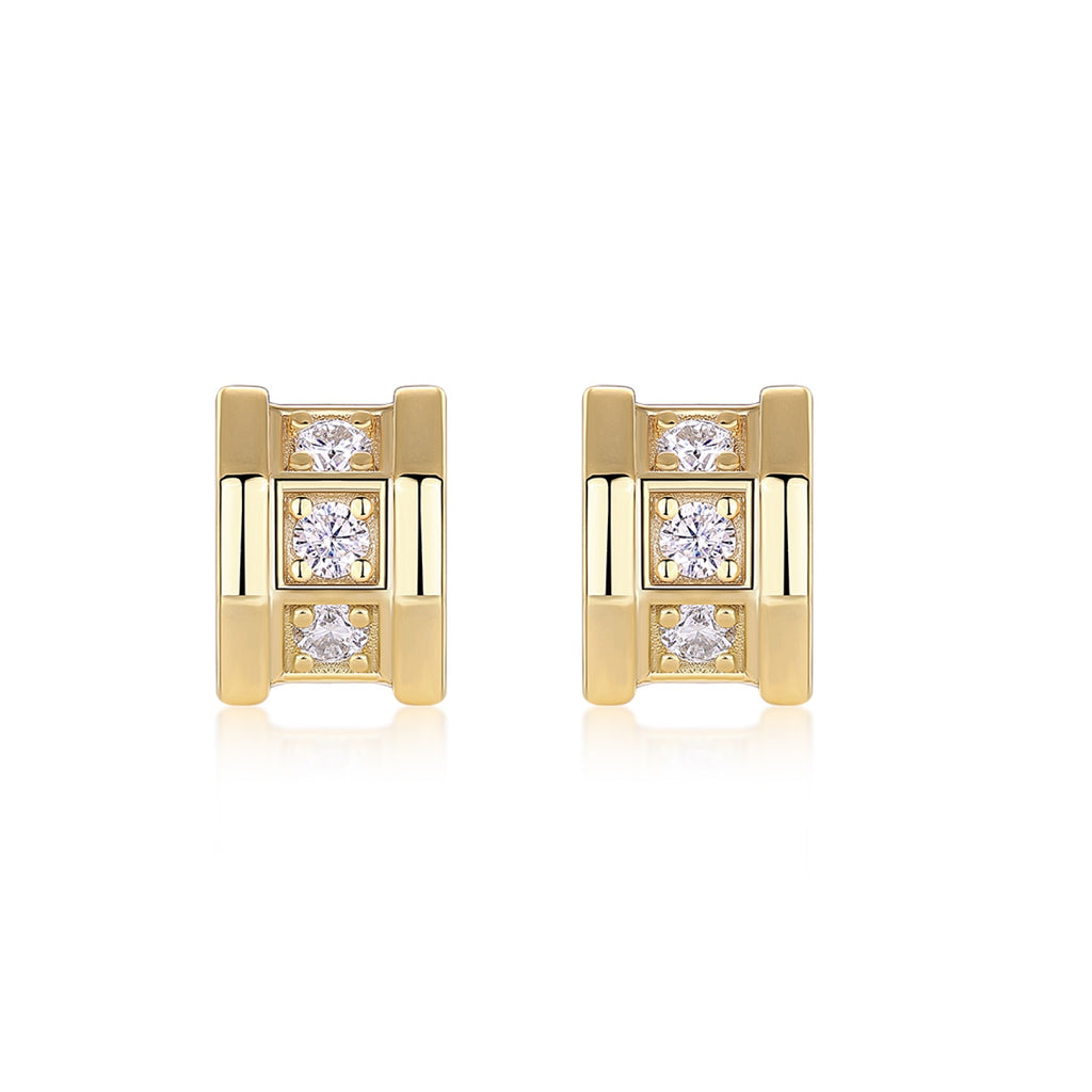 Quadretto Moissanite Geometric Stud Earrings in Gold-Tone Sterling Silver