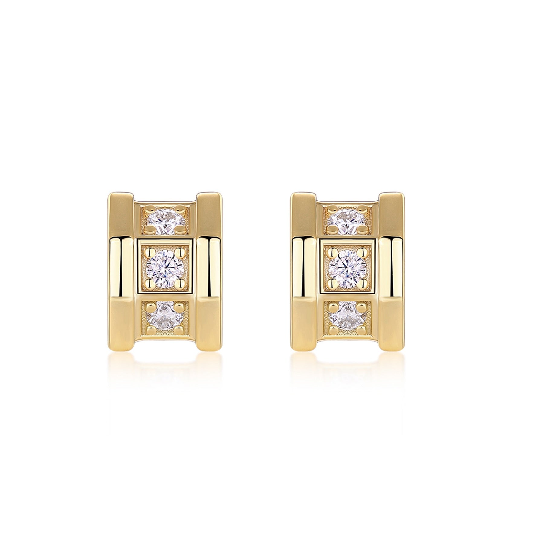 Quadretto Moissanite Geometric Stud Earrings in Gold-Tone Sterling Silver