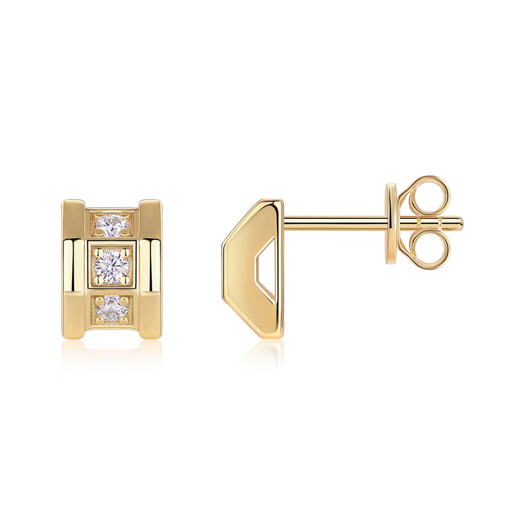 Quadretto Moissanite Geometric Stud Earrings in Gold-Tone Sterling Silver