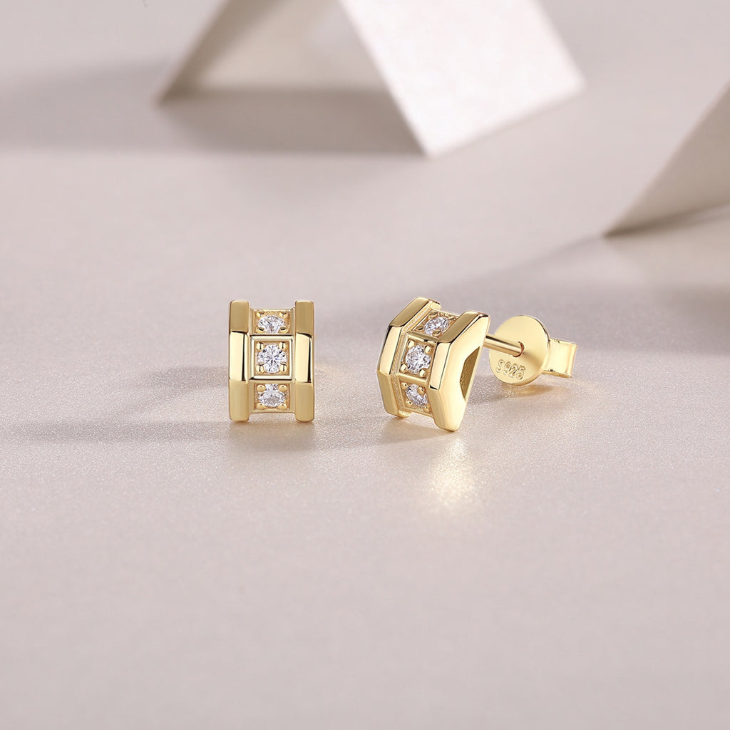 Quadretto Moissanite Geometric Stud Earrings in Gold-Tone Sterling Silver
