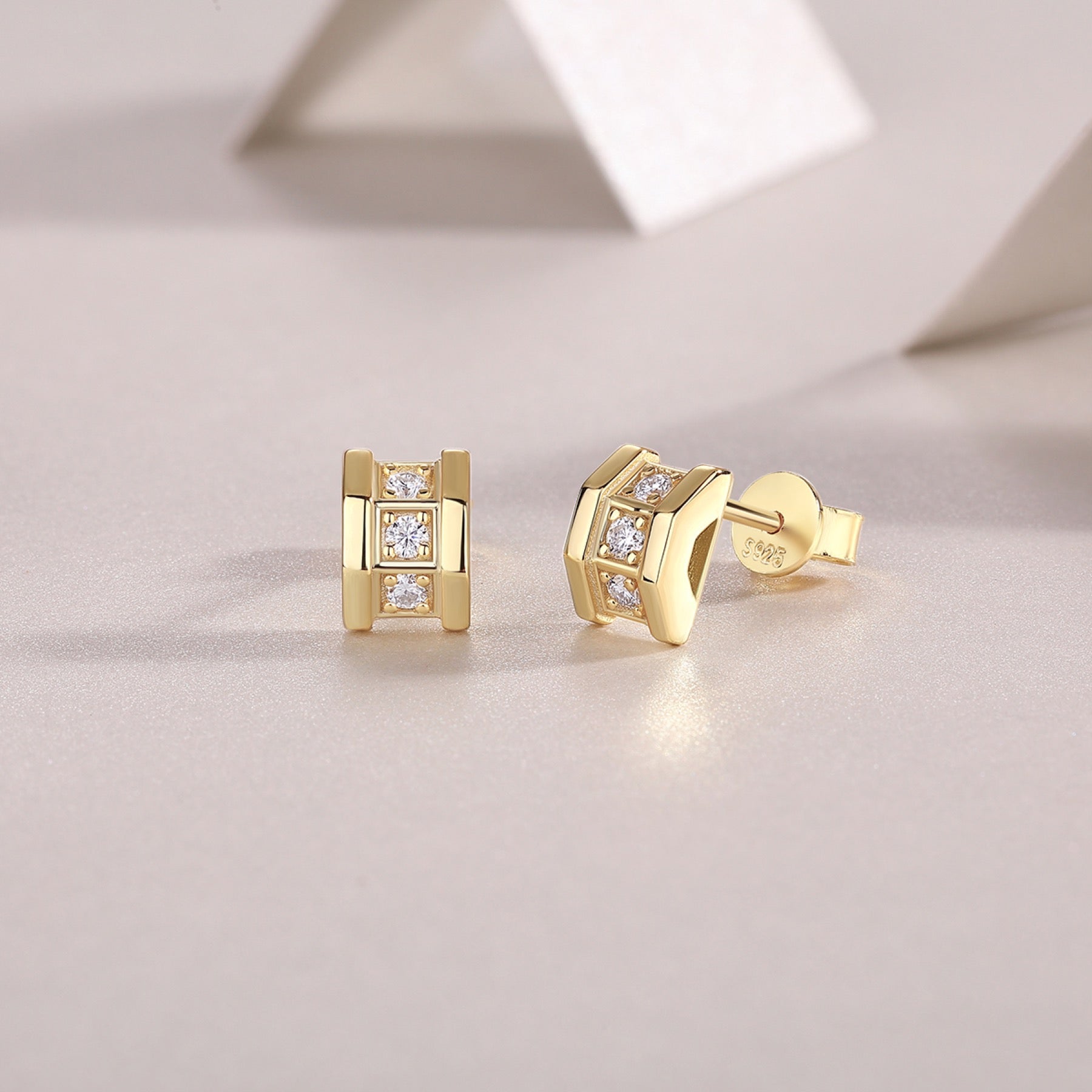Quadretto Moissanite Geometric Stud Earrings in Gold-Tone Sterling Silver