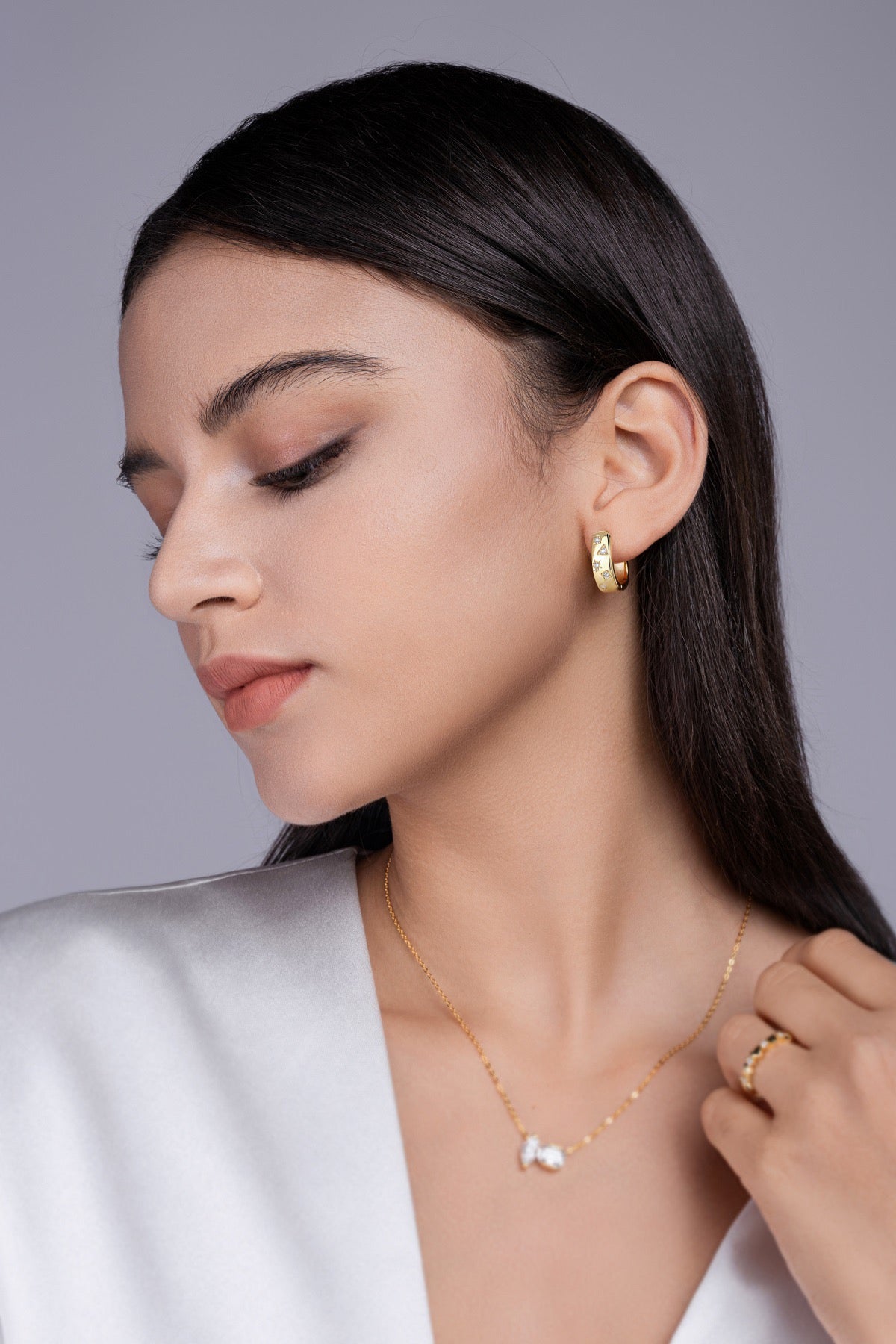 Cosmo Moissanite Huggie Hoop Earrings in Gold-Tone Sterling Silver