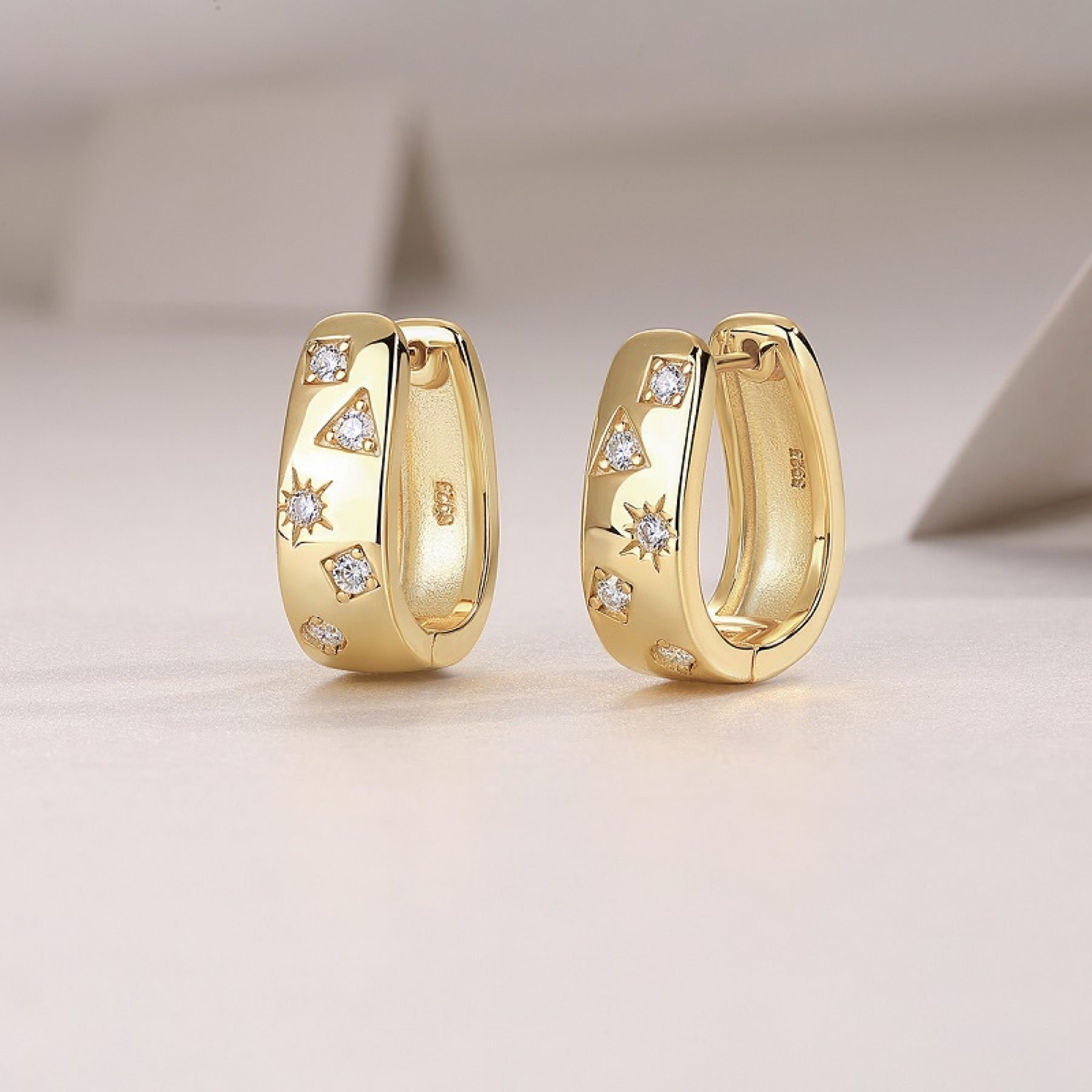 Cosmo Moissanite Huggie Hoop Earrings in Gold-Tone Sterling Silver