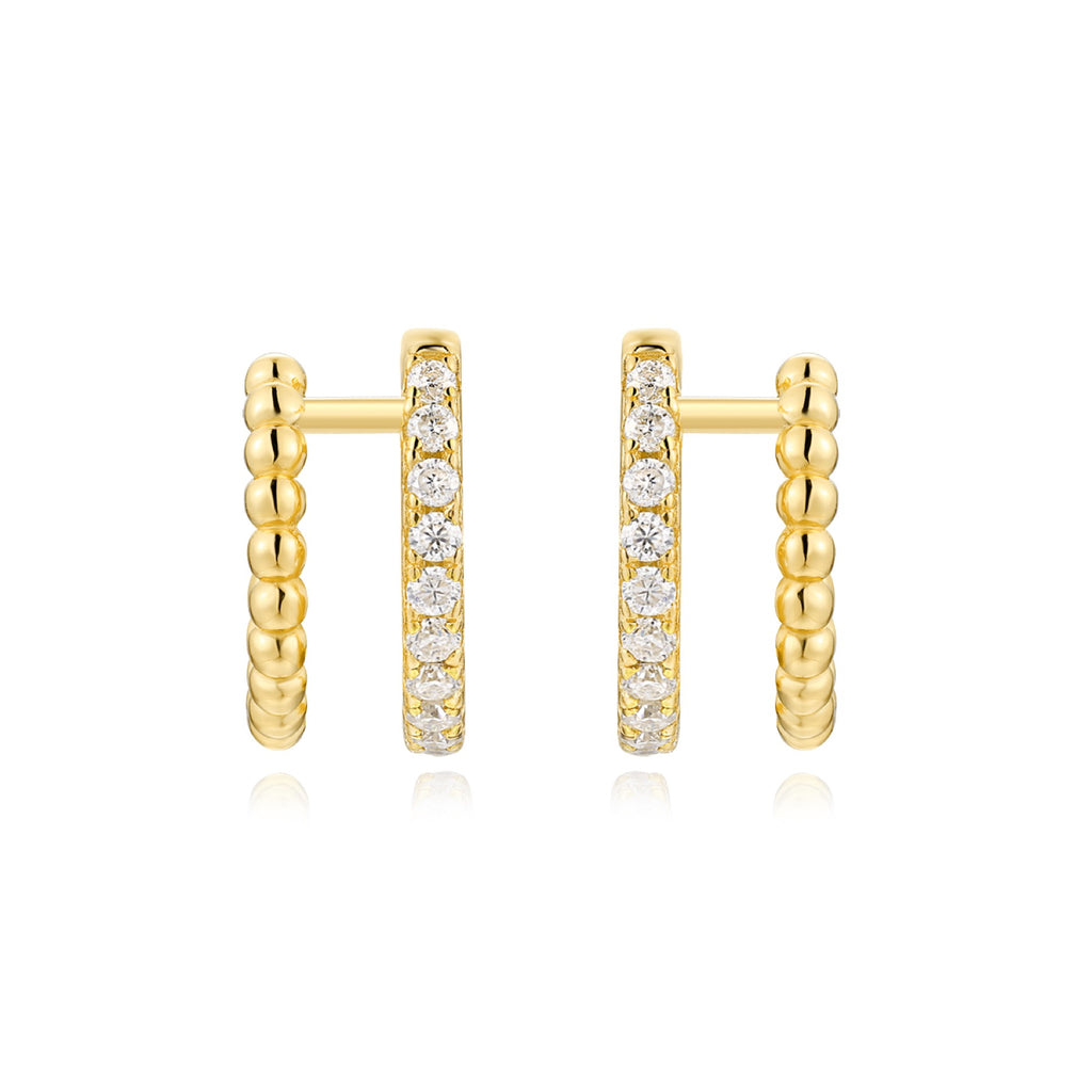 Perlina Moissanite Beaded Huggie Hoop Earrings in Gold-Tone Sterling Silver