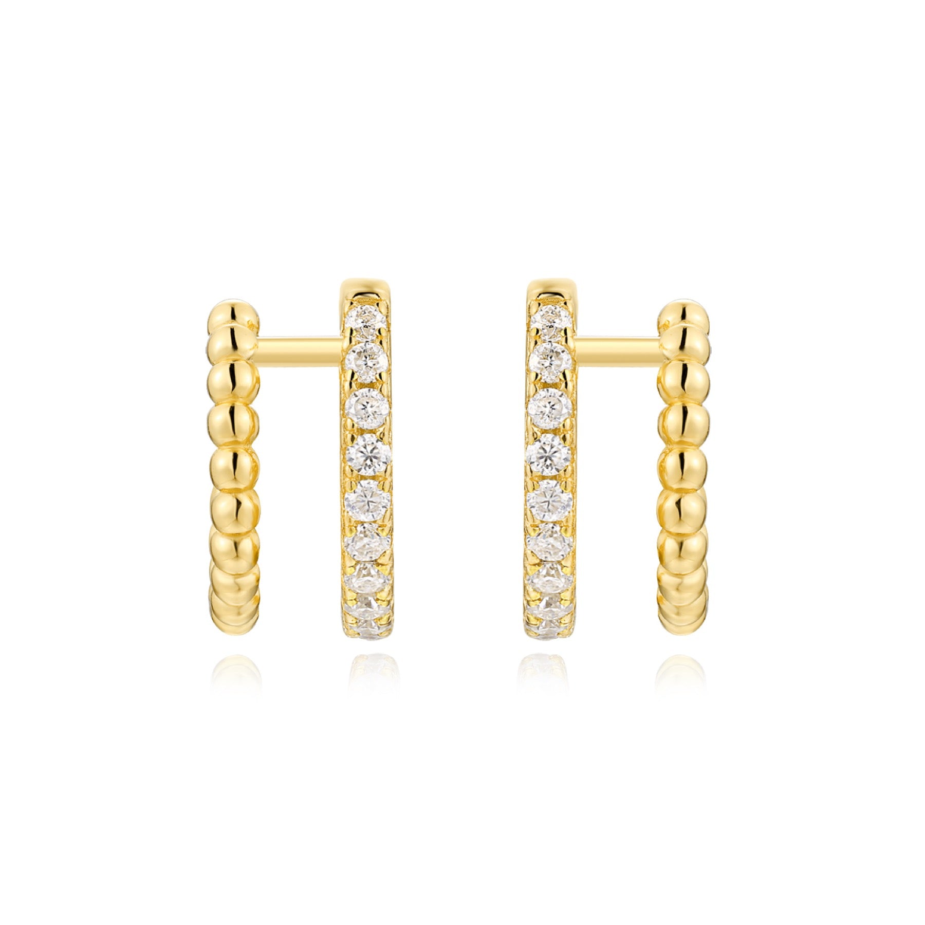 Perlina Moissanite Beaded Huggie Hoop Earrings in Gold-Tone Sterling Silver