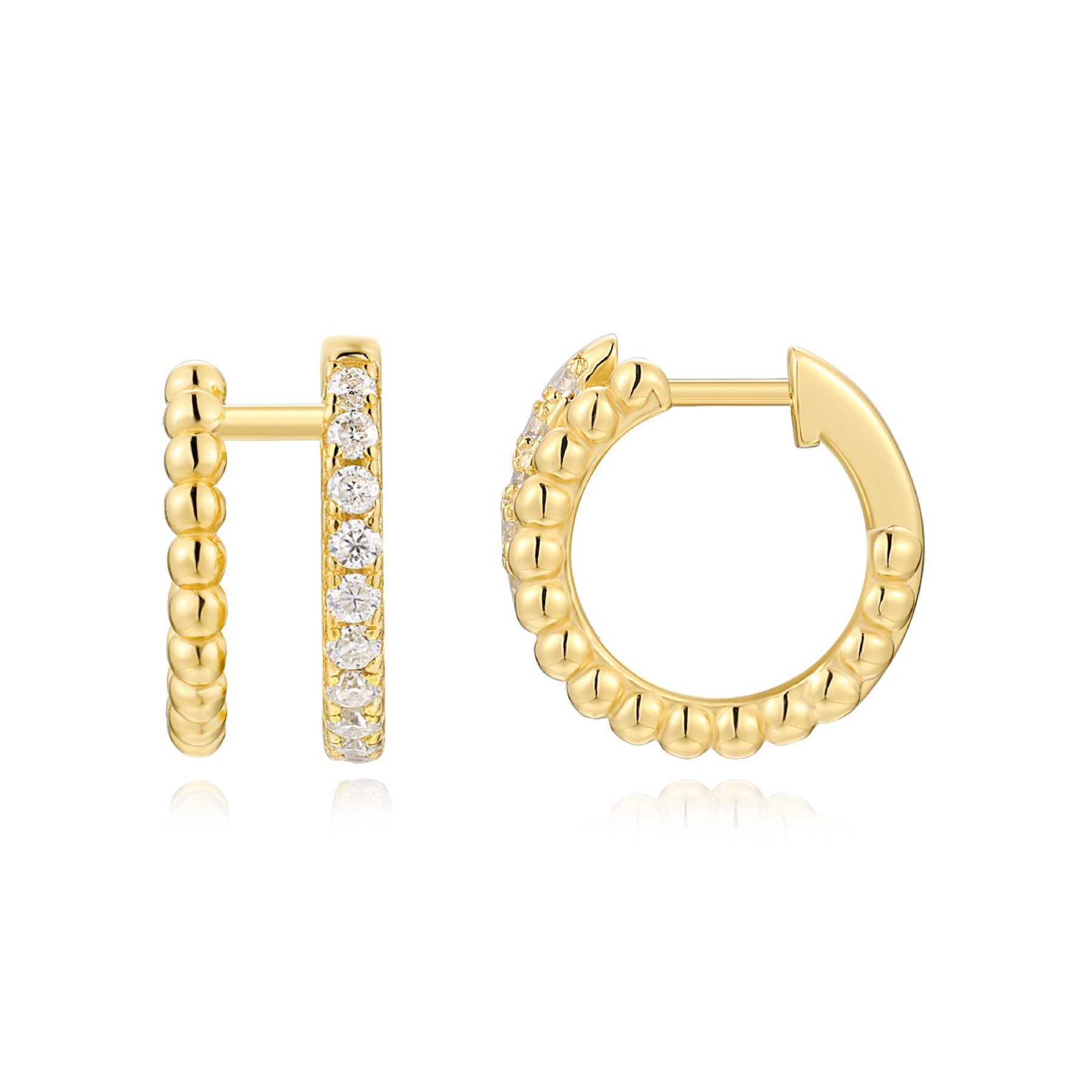 Perlina Moissanite Beaded Huggie Hoop Earrings in Gold-Tone Sterling Silver