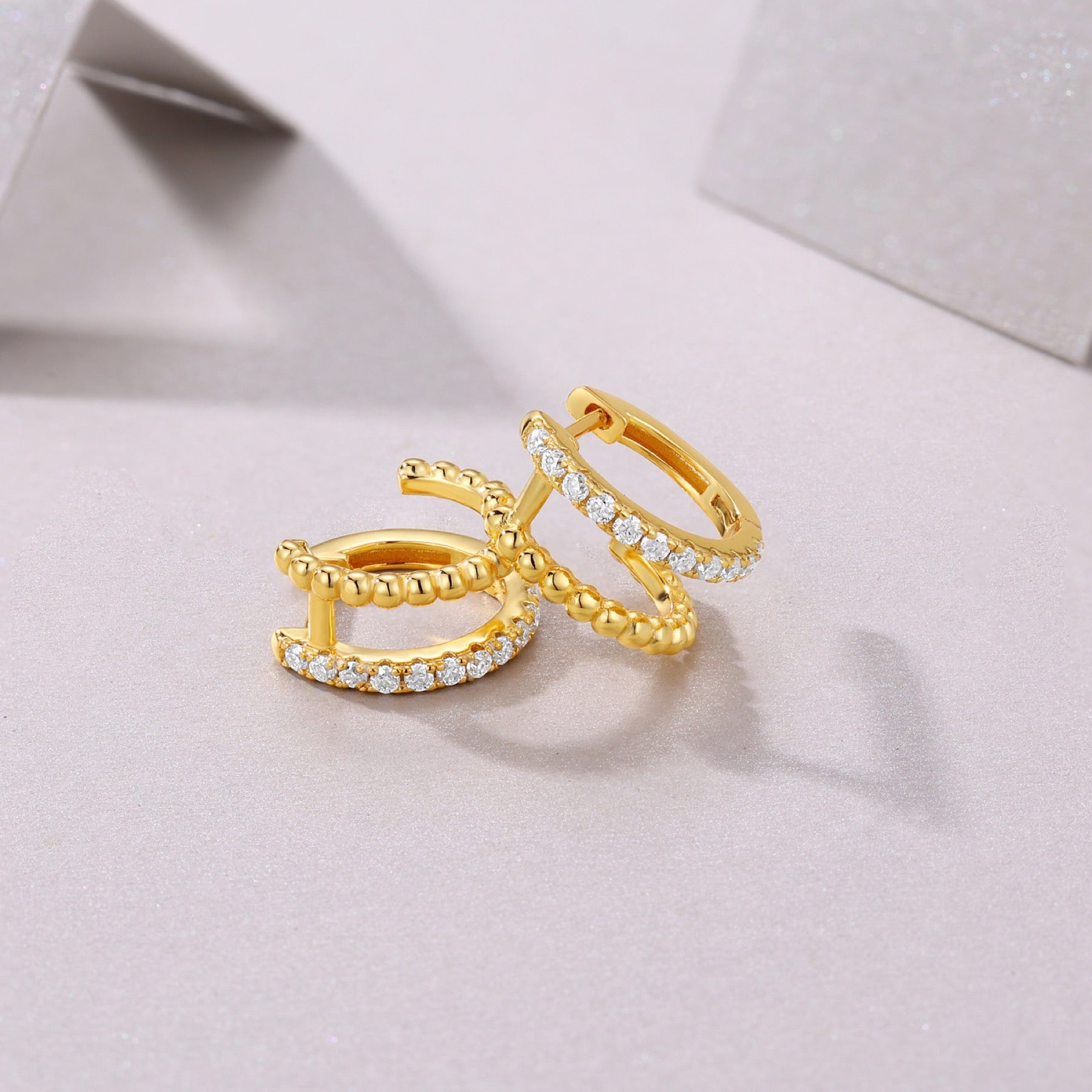 Perlina Moissanite Beaded Huggie Hoop Earrings in Gold-Tone Sterling Silver