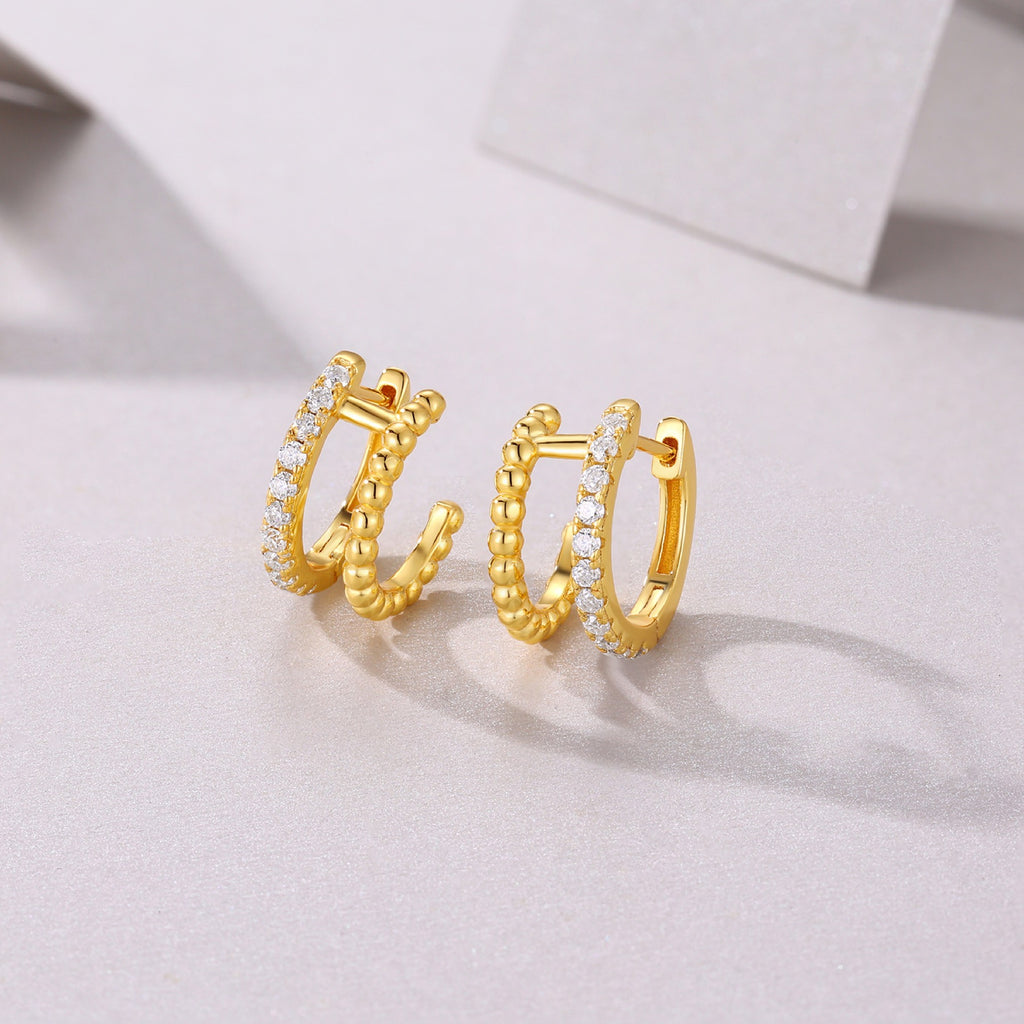 Perlina Moissanite Beaded Huggie Hoop Earrings in Gold-Tone Sterling Silver