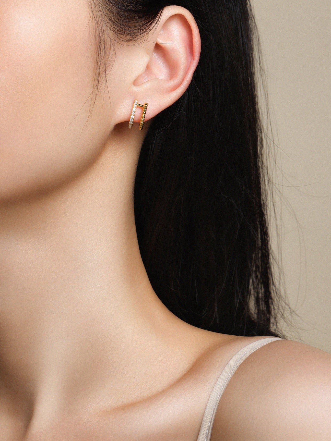 Perlina Moissanite Beaded Huggie Hoop Earrings in Gold-Tone Sterling Silver