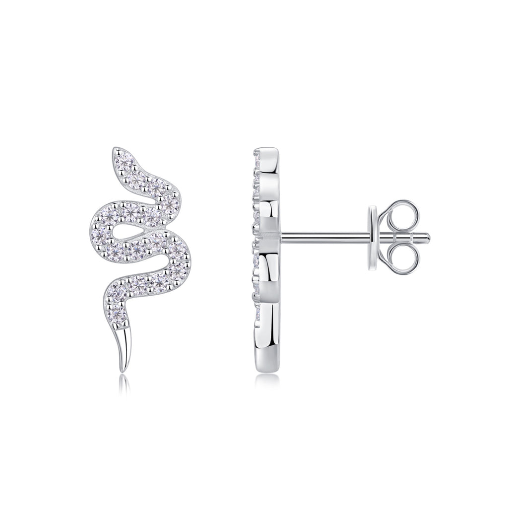 Serpent Moissanite Snake Ear Climber Earrings in Sterling Silver