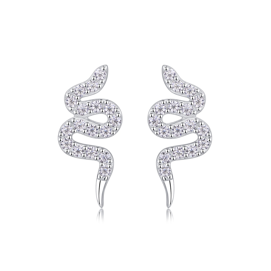 Serpent Moissanite Snake Ear Climber Earrings in Sterling Silver