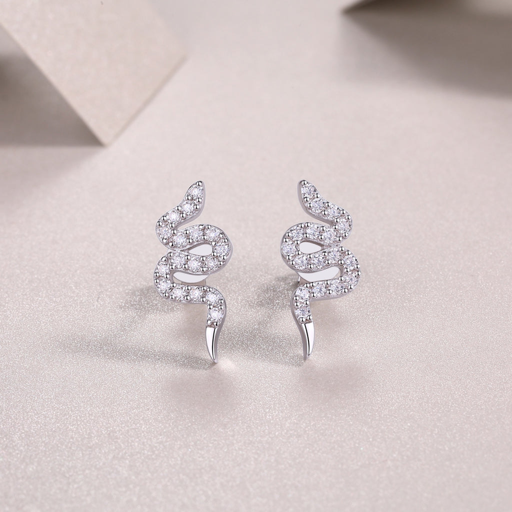 Serpent Moissanite Snake Ear Climber Earrings in Sterling Silver