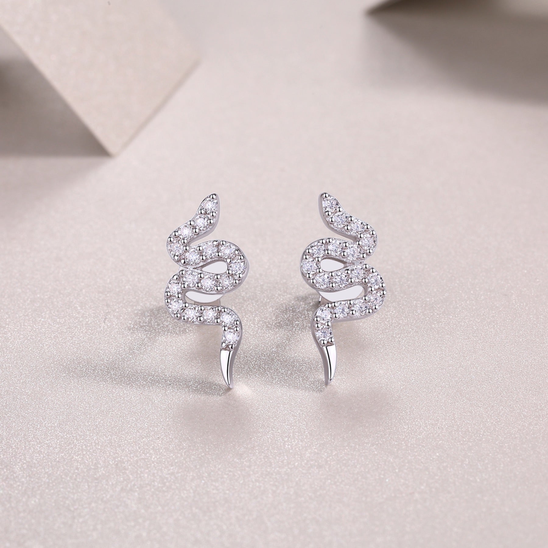 Serpent Moissanite Snake Ear Climber Earrings in Sterling Silver