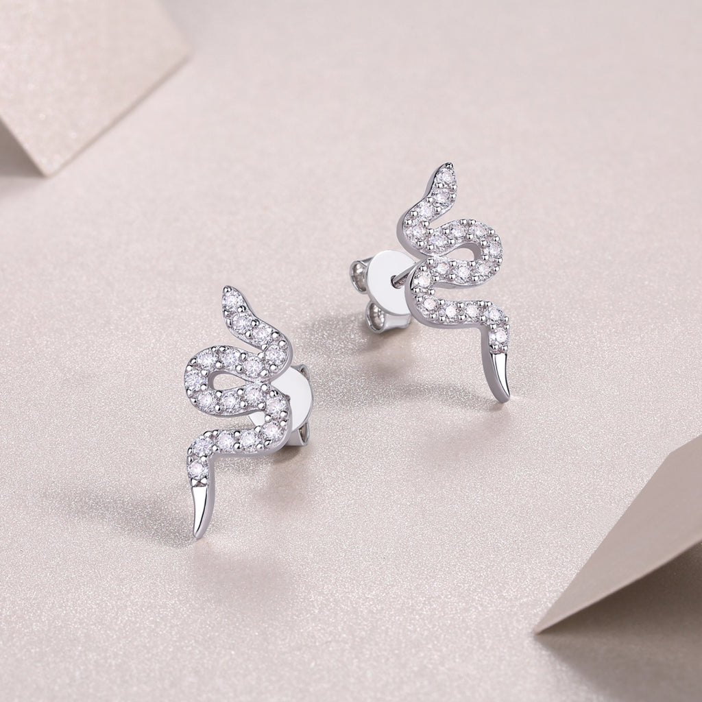 Serpent Moissanite Snake Ear Climber Earrings in Sterling Silver
