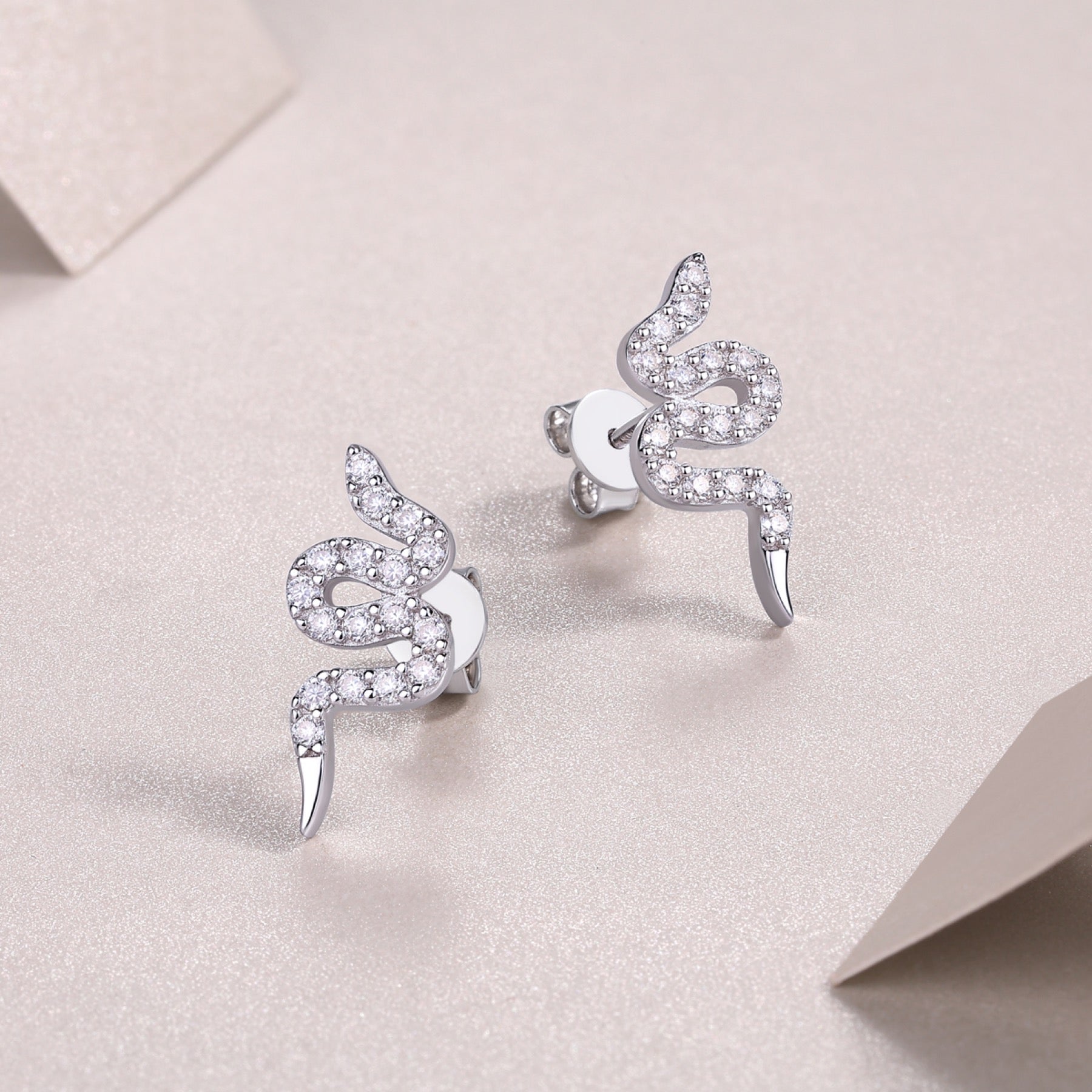 Serpent Moissanite Snake Ear Climber Earrings in Sterling Silver