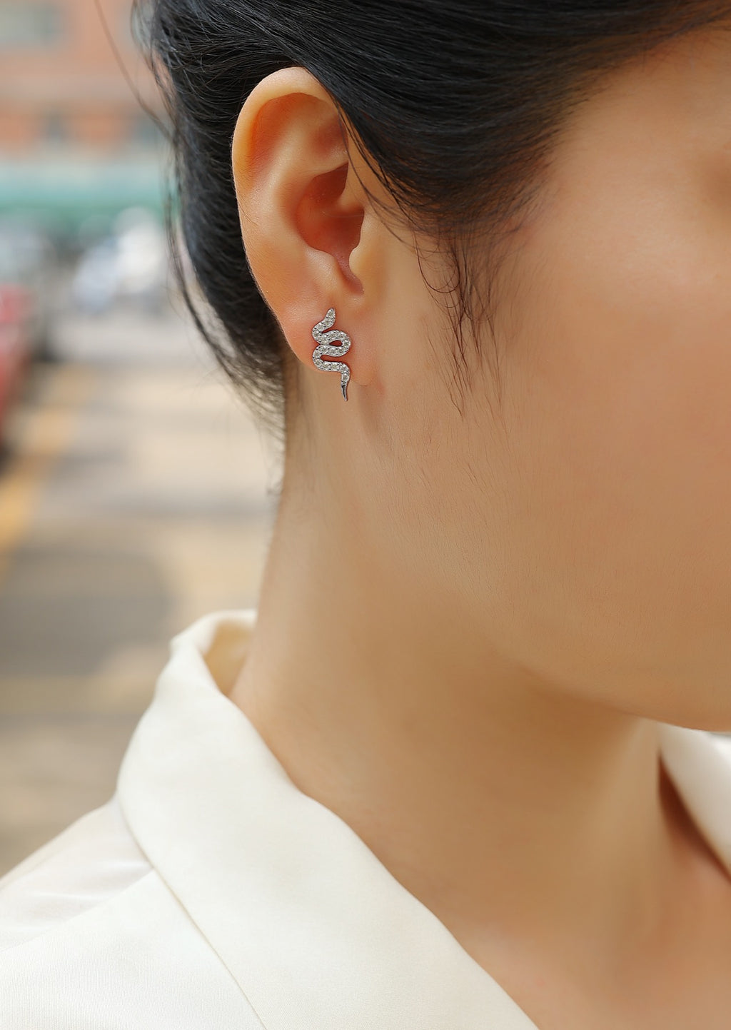 Serpent Moissanite Snake Ear Climber Earrings in Sterling Silver