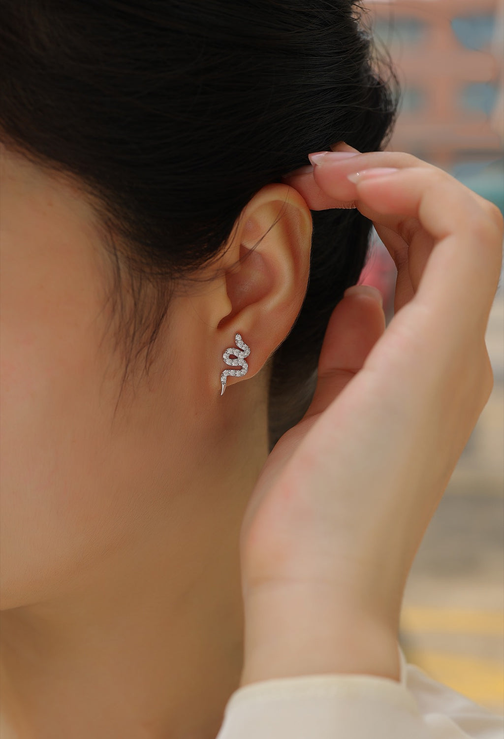 Serpent Moissanite Snake Ear Climber Earrings in Sterling Silver