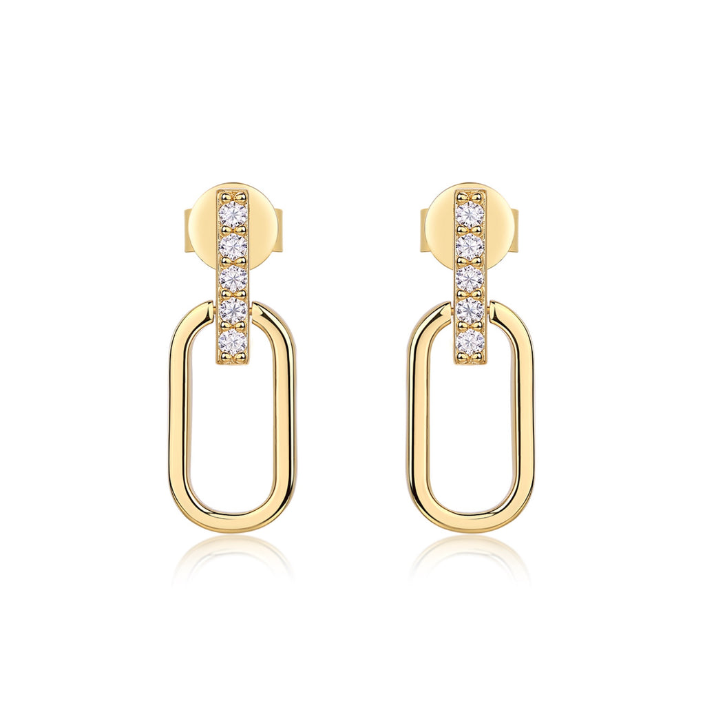 Maillon Moissanite Link Drop Huggie Earrings in Gold-Tone Sterling Silver