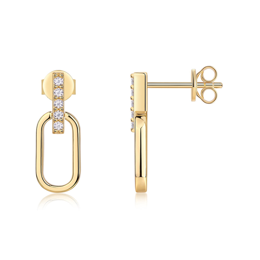 Maillon Moissanite Link Drop Huggie Earrings in Gold-Tone Sterling Silver
