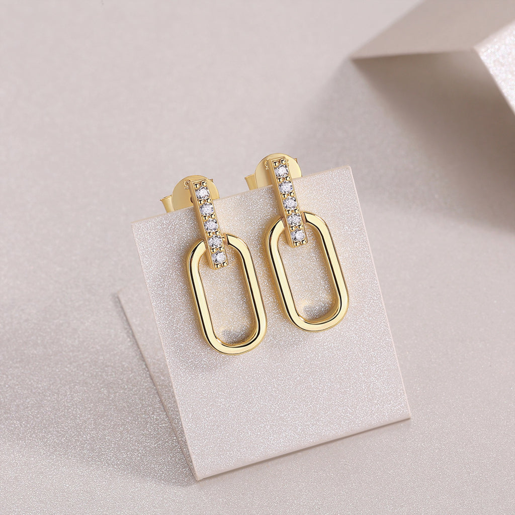 Maillon Moissanite Link Drop Huggie Earrings in Gold-Tone Sterling Silver