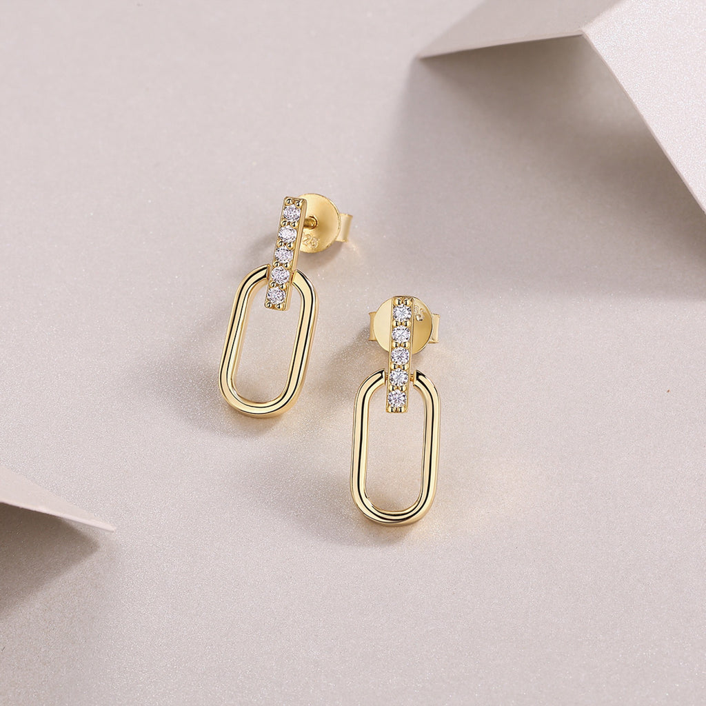 Maillon Moissanite Link Drop Huggie Earrings in Gold-Tone Sterling Silver