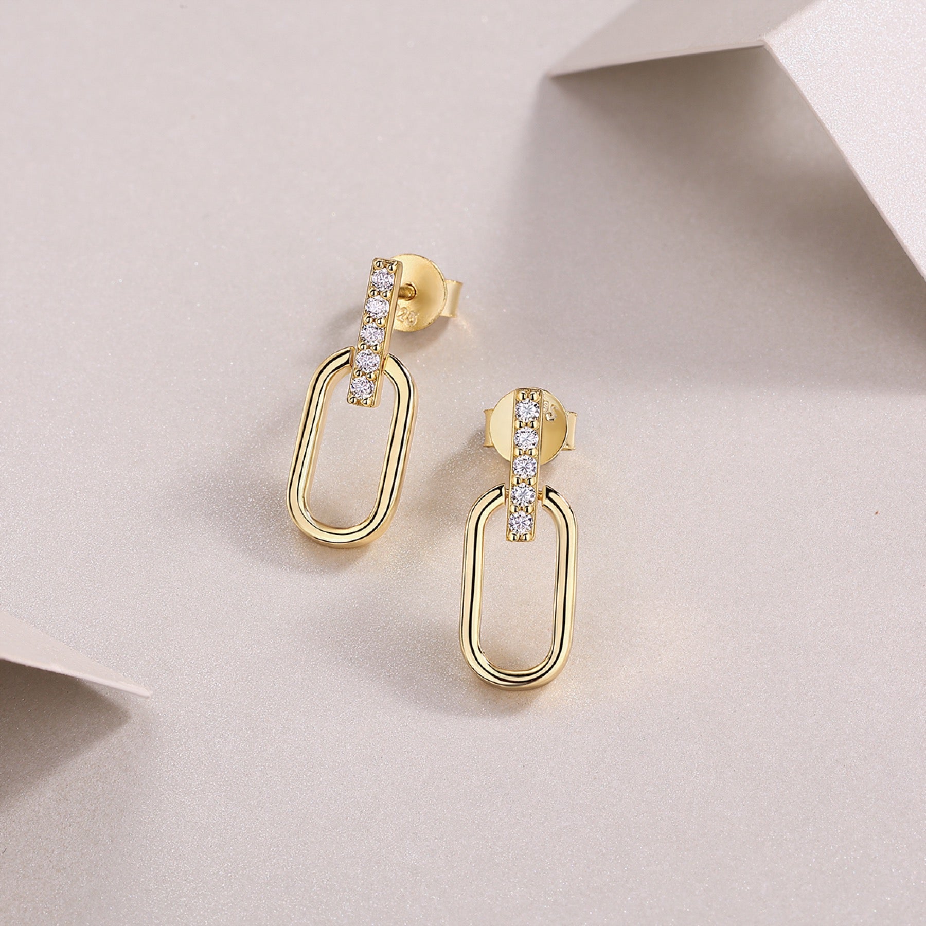 Maillon Moissanite Link Drop Huggie Earrings in Gold-Tone Sterling Silver