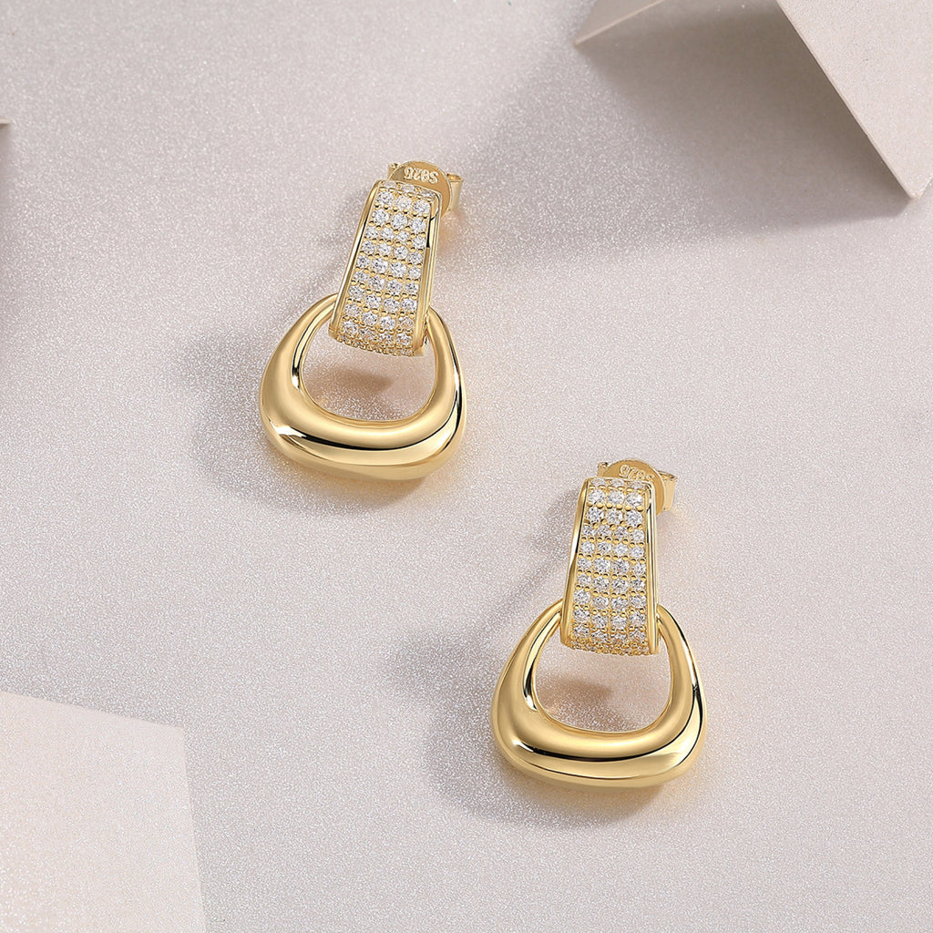 Cavallo Moissanite Horsebit Drop Huggie Earrings in Gold-Tone Sterling Silver