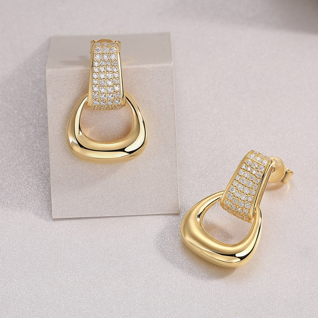 Cavallo Moissanite Horsebit Drop Huggie Earrings in Gold-Tone Sterling Silver