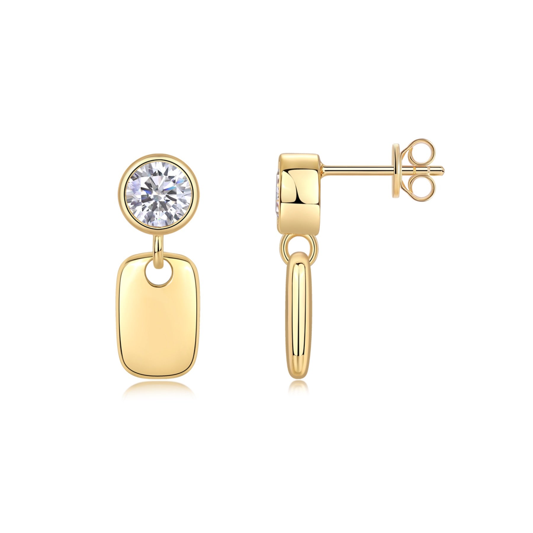 Tessera 1 Carat Moissanite Drop Huggie Earrings in Gold-Tone Sterling Silver