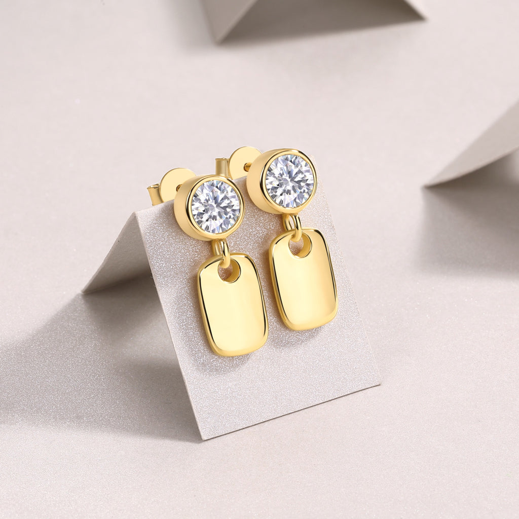 Tessera 1 Carat Moissanite Drop Huggie Earrings in Gold-Tone Sterling Silver