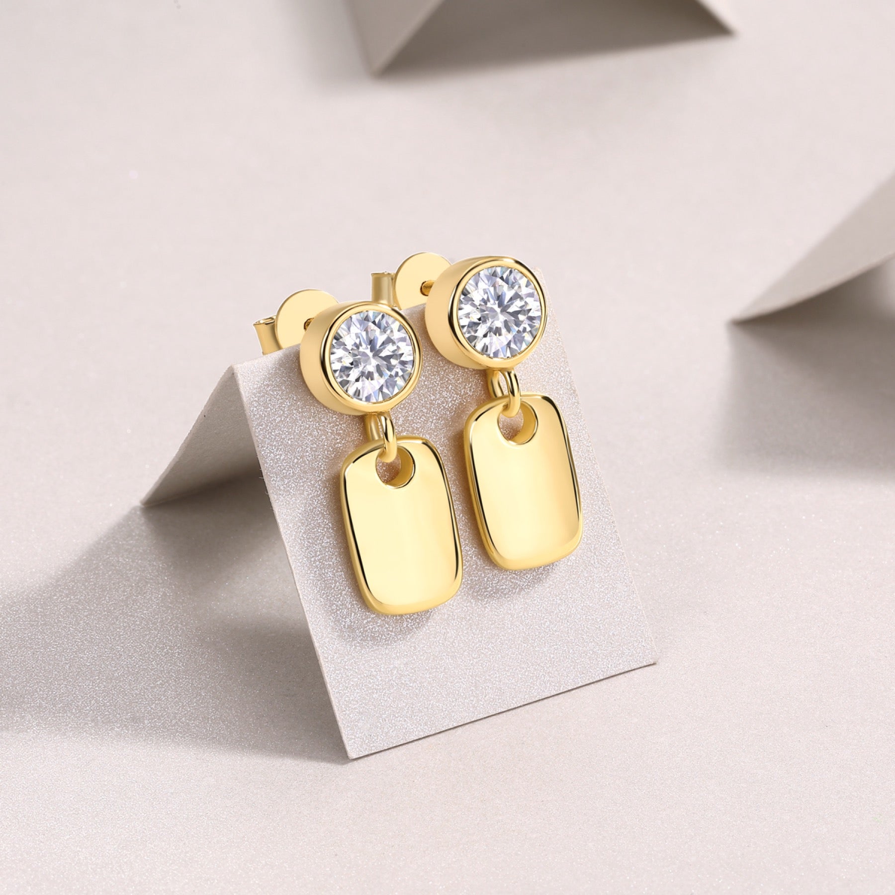 Tessera 1 Carat Moissanite Drop Huggie Earrings in Gold-Tone Sterling Silver