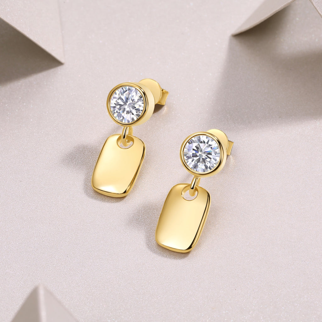 Tessera 1 Carat Moissanite Drop Huggie Earrings in Gold-Tone Sterling Silver