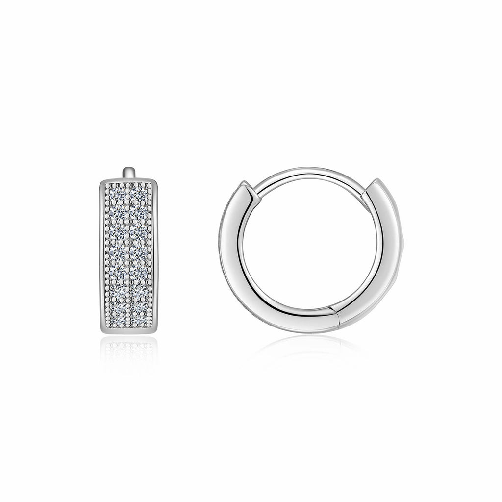 Duplo Moissanite Huggie Hoop Earrings in Sterling Silver