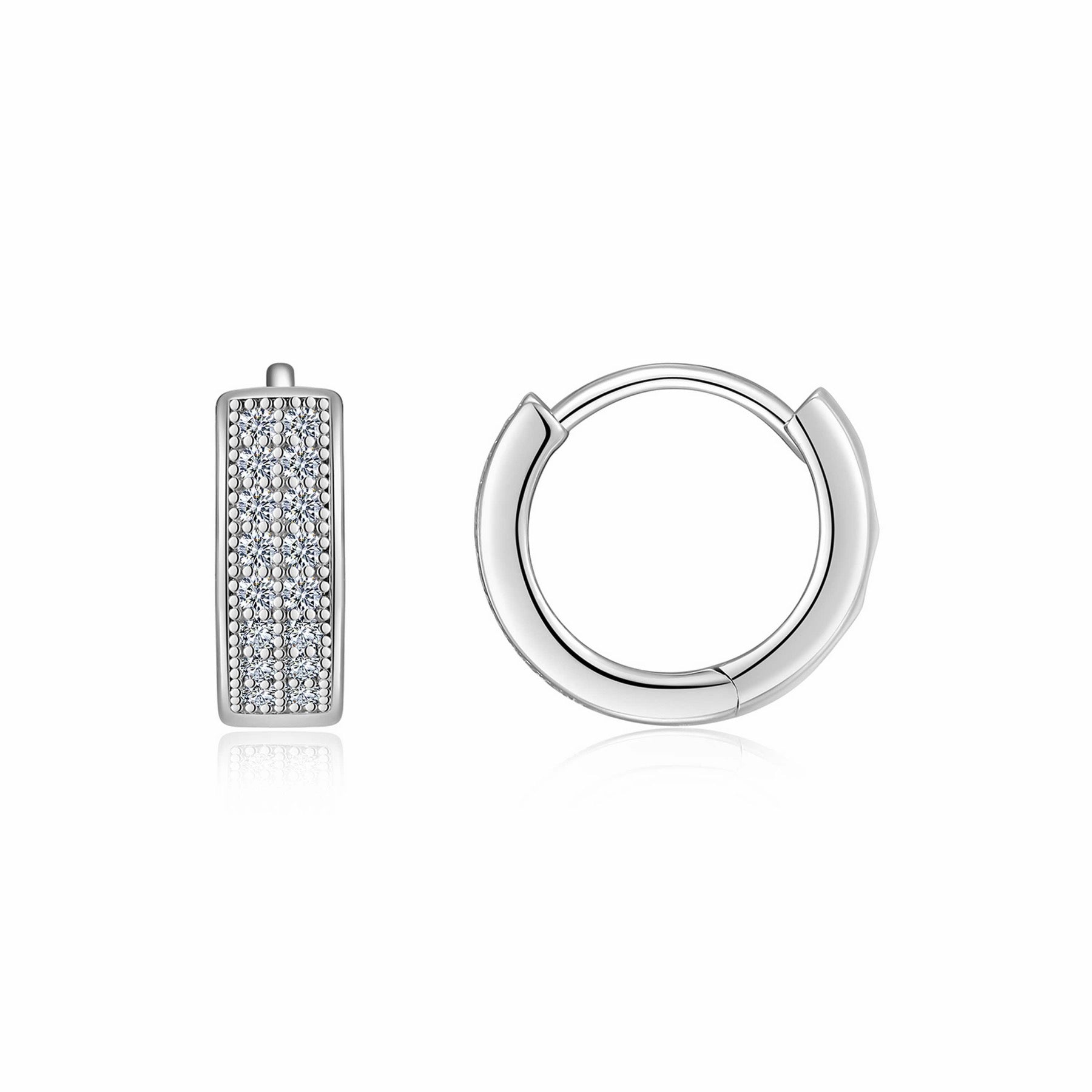Duplo Moissanite Huggie Hoop Earrings in Sterling Silver