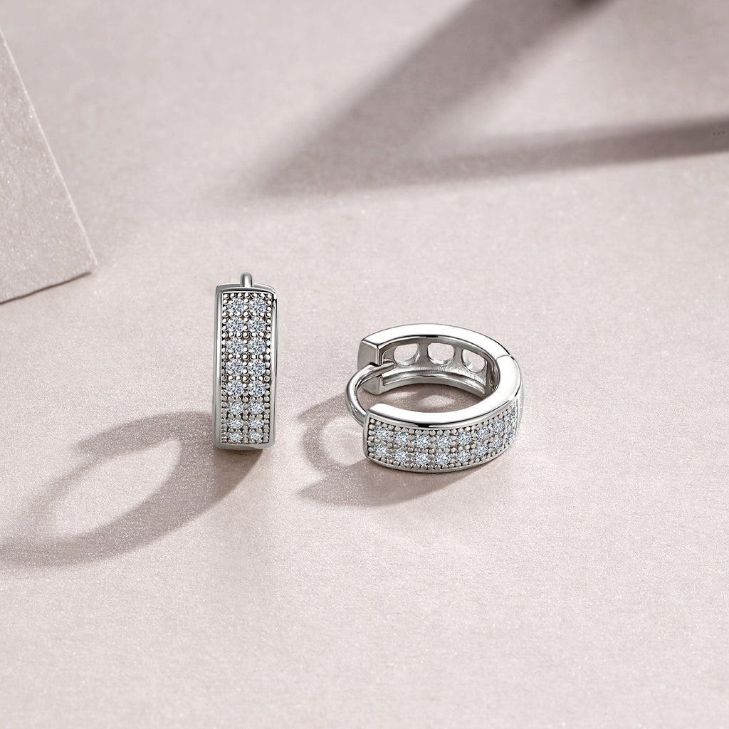 Duplo Moissanite Huggie Hoop Earrings in Sterling Silver
