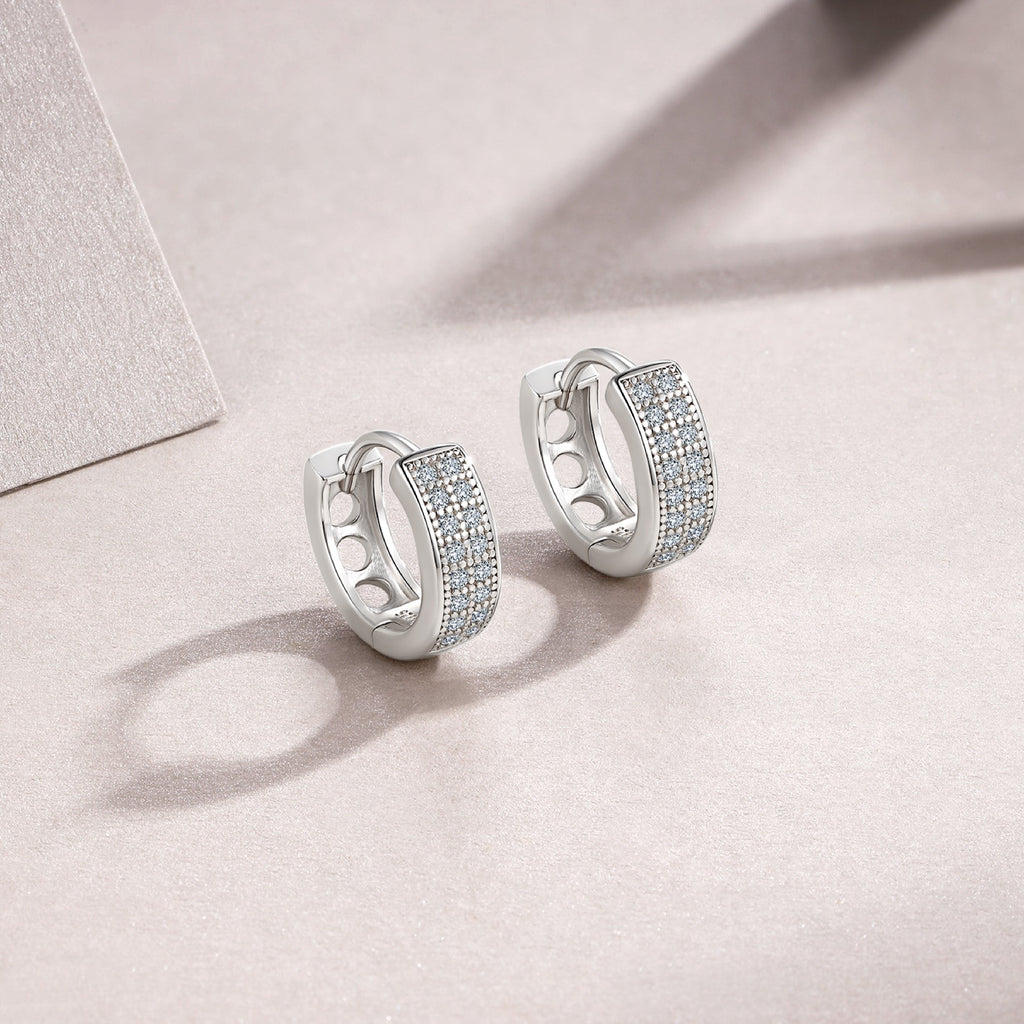 Duplo Moissanite Huggie Hoop Earrings in Sterling Silver