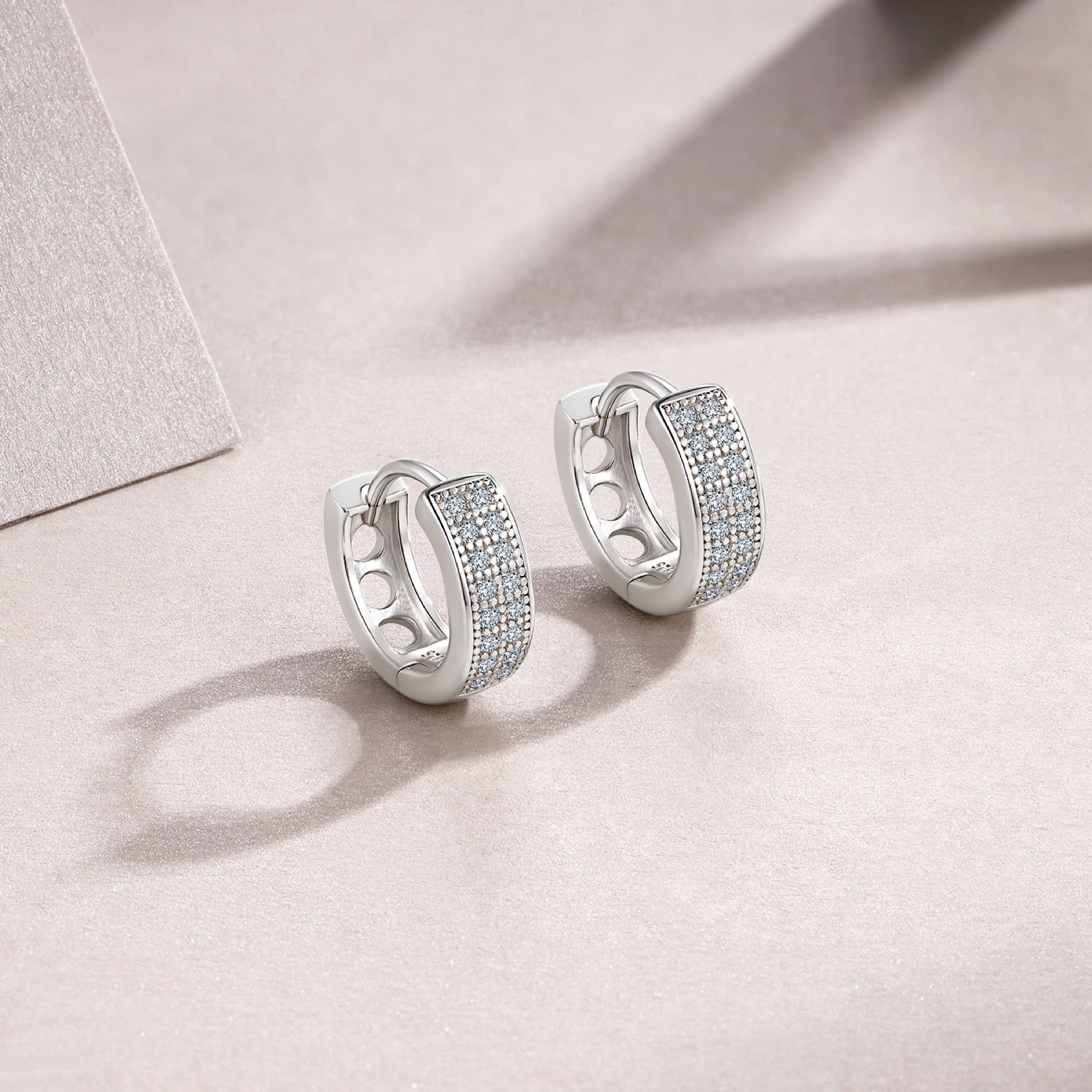 Duplo Moissanite Huggie Hoop Earrings in Sterling Silver