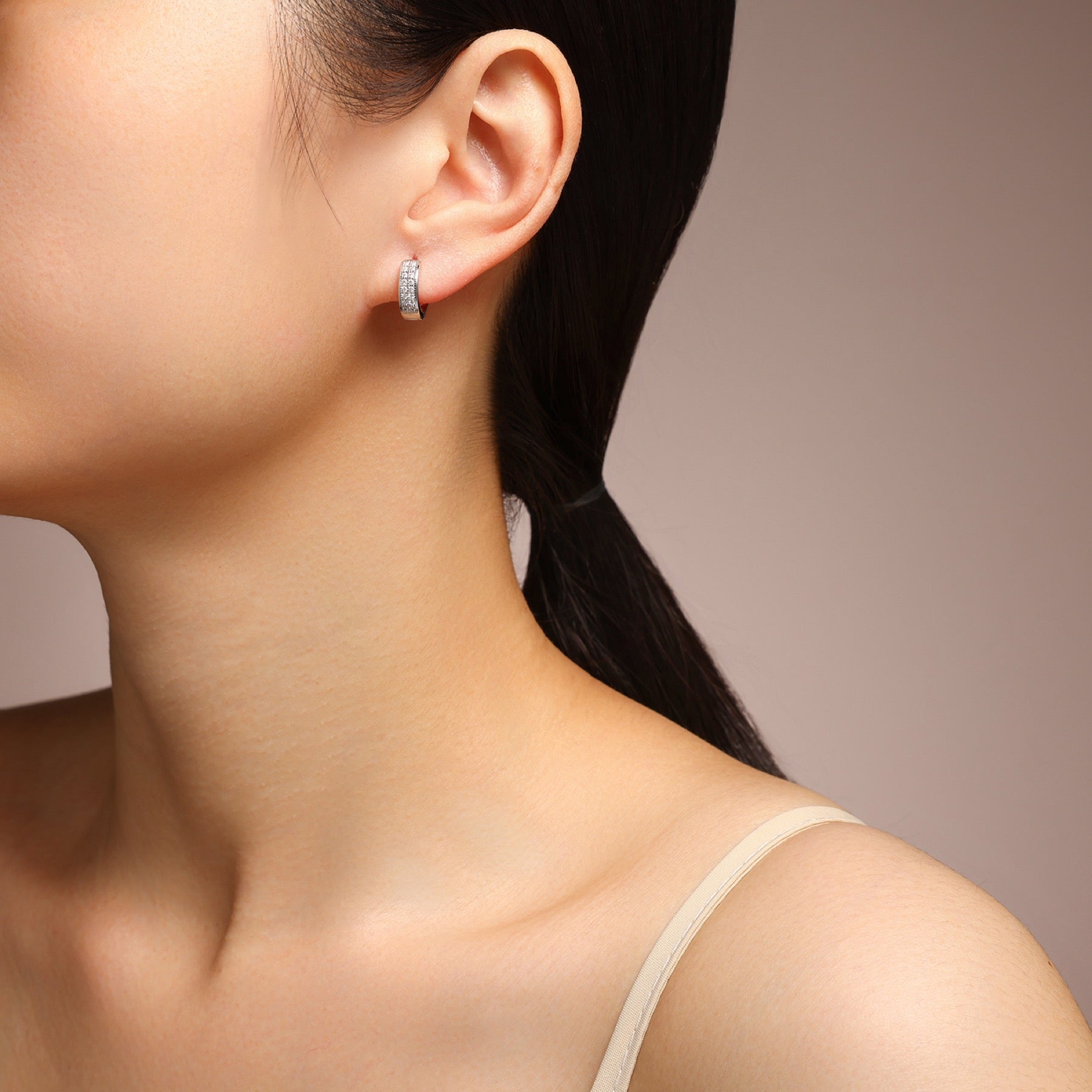 Duplo Moissanite Huggie Hoop Earrings in Sterling Silver
